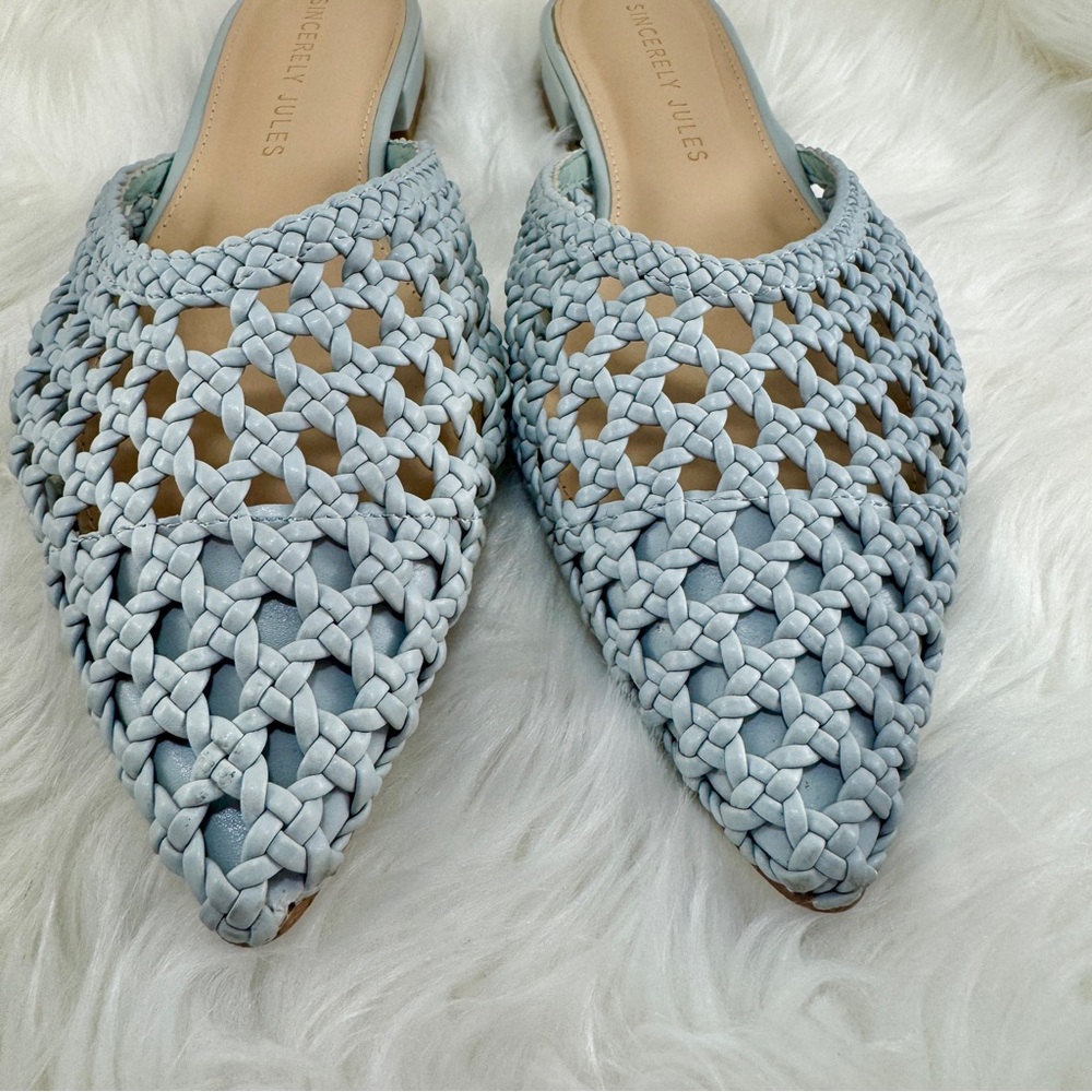💖 Sincerly Jules Light Blue Pointed-Toe Woven Mules Sz 9 - Picture 7 of 11